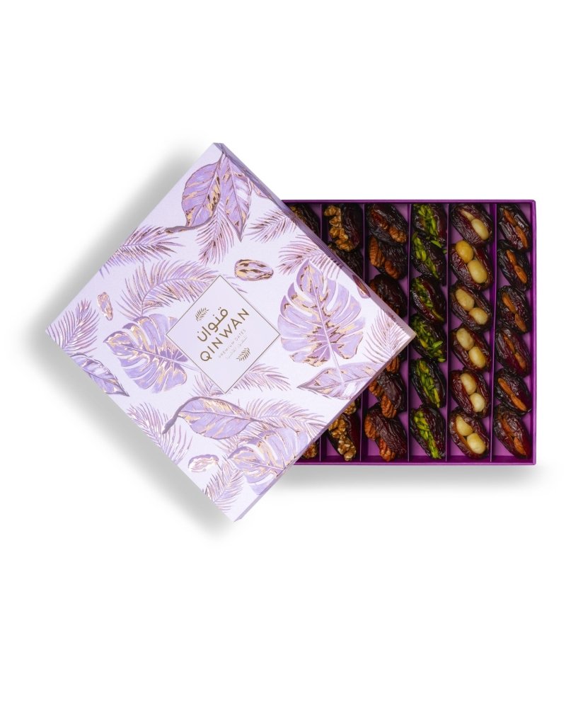 Qinwan Leaf Box Assorted Premium Dates [1kg] - Purple - Qatar